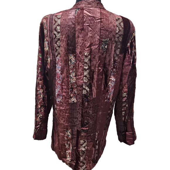 Hippie Boho Patchwork 80s Artsy Deco Phool Vintage Velvet Satin Jacket Large - Picture 2 of 13